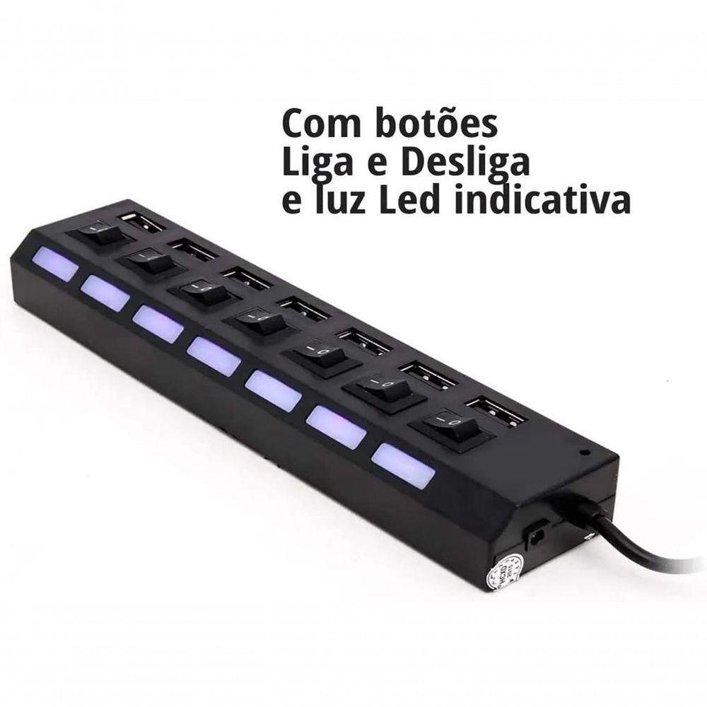 Hub Usb 7 Portas 2.0 Hd Extensor Pen Drive Hd Tomate- Preto - 4