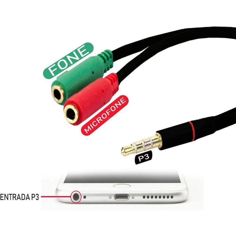 Cabo Adaptador P3 Macho Para 2 P2 Fêmea - Fone E Microfone Para Headset - P3 - 2