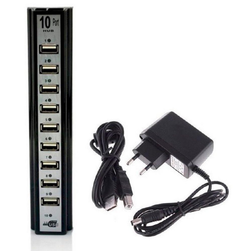 Hub com 10 Portas Usb 2.0 + Fonte Alimentação Serve P/ Pc Notebook - 1