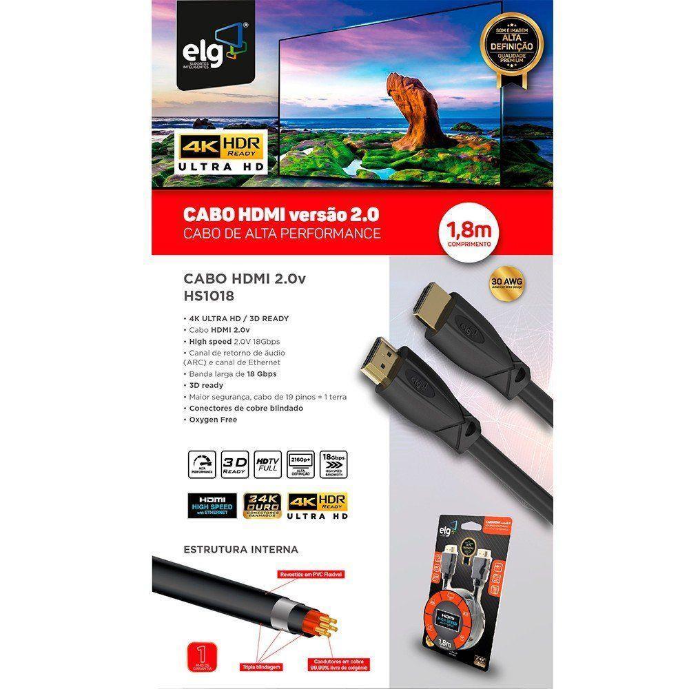 Cabo Hdmi 2.0 4k High Speed Ethernet 1,8 Metros Hs1018 Elg - 6