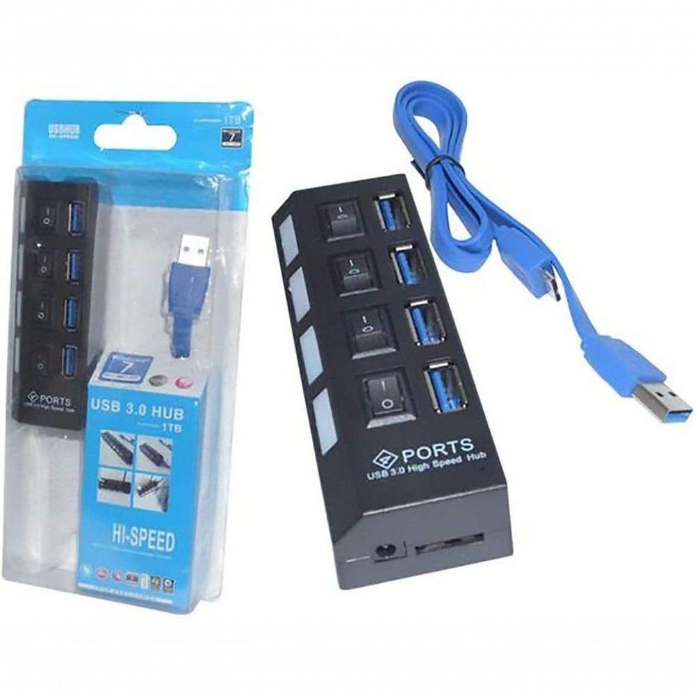 Hub Usb 3.0 4 Portas 5.0 Gbps Hi-Speed Com Switch On/Off Led Indicador - 1