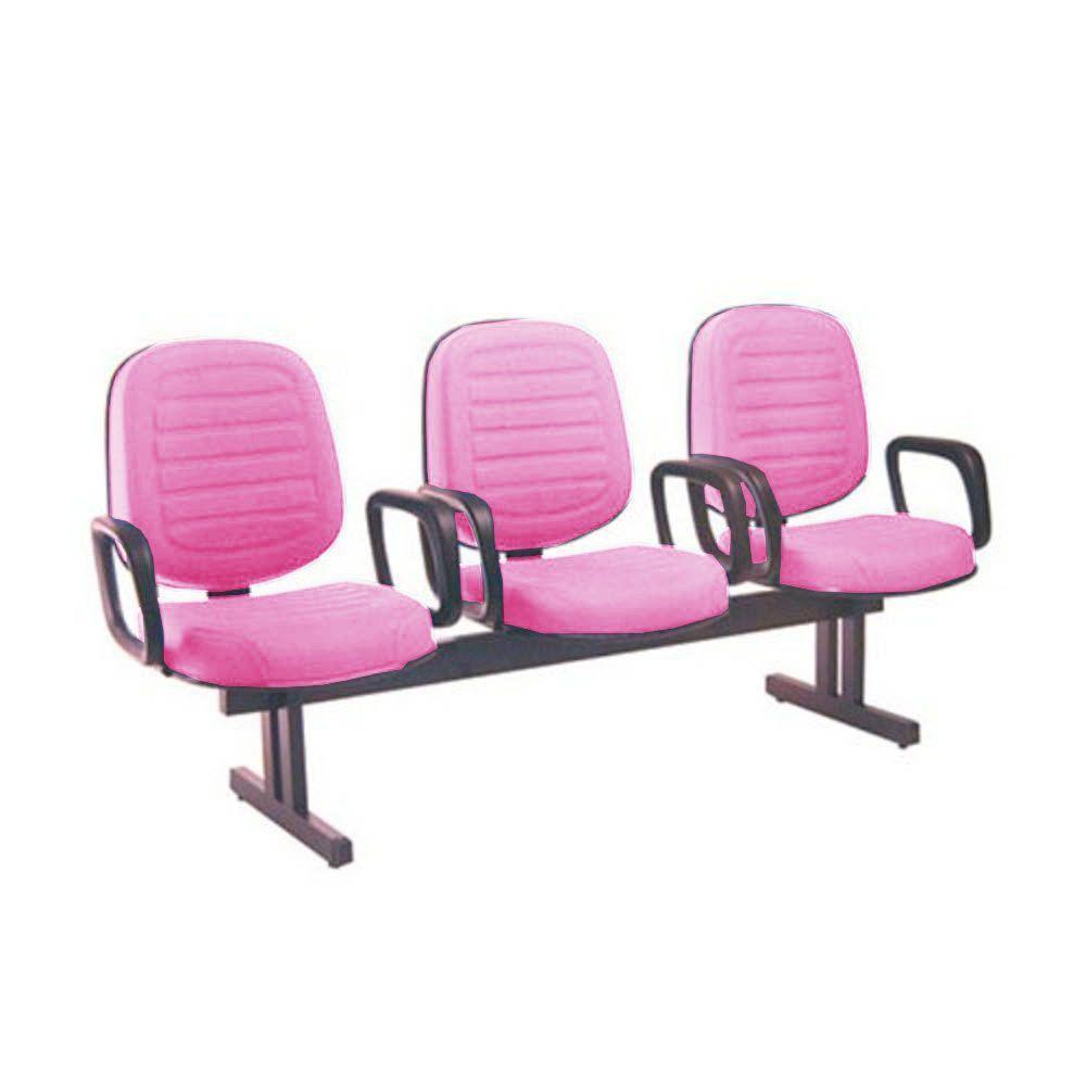 Cadeira Em Longarina Com 03 Lugares Linha Blenda Rosa - 1