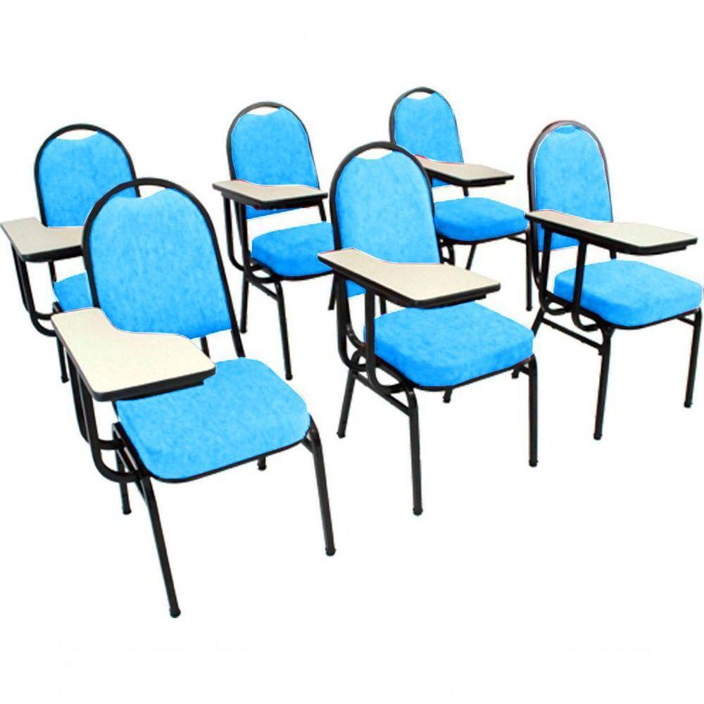Kit Com 6 Cadeiras Para Auditórios Linha Hotel Azul - 1