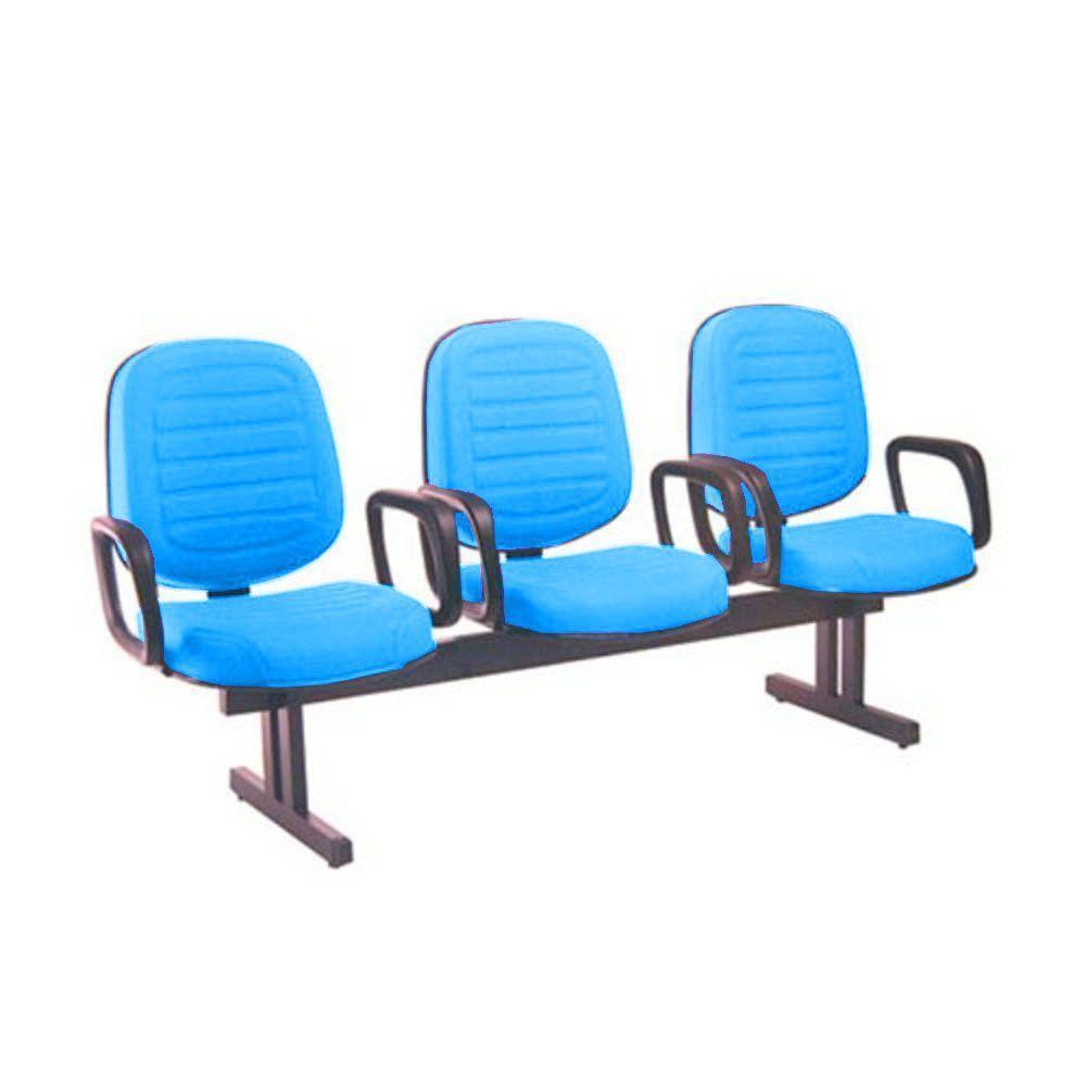 Cadeira Em Longarina Com 03 Lugares Linha Blenda Azul - 1