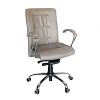 Cadeira Presidente Base Cromada Linha Vicenza Bege - 1