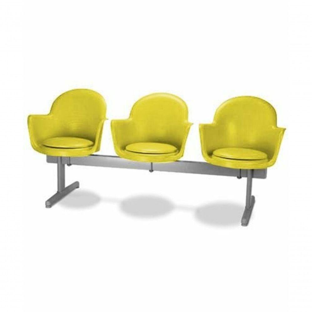 Cadeira Em Longarina 3 Lugares Polipropileno Moon Amarelo - 1