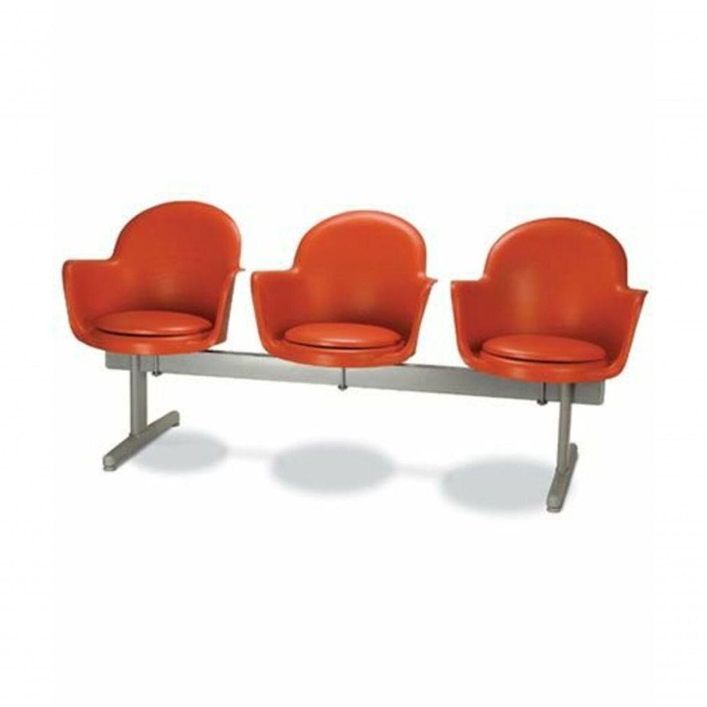 Cadeira Em Longarina 3 Lugares Polipropileno Moon Vermelho - 1