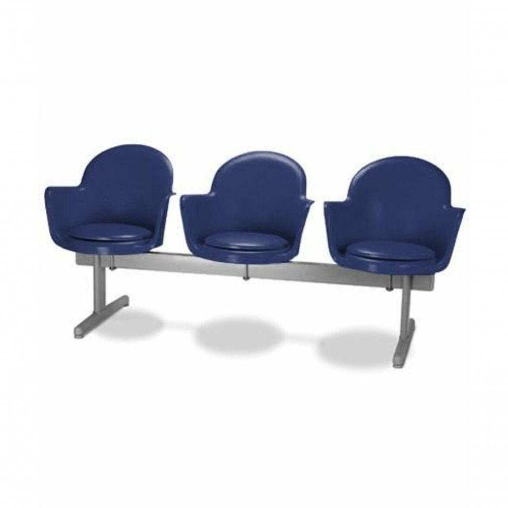 Cadeira Em Longarina 3 Lugares Polipropileno Moon Azul - 1