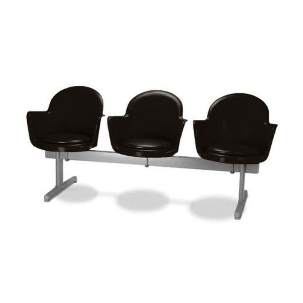 Cadeira Em Longarina 3 Lugares Polipropileno Moon Preto - 1