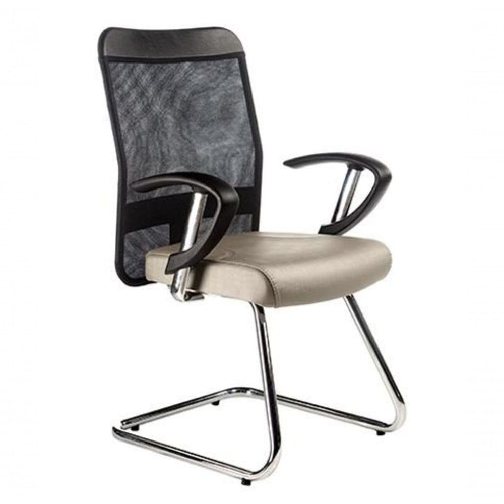 Cadeira Diretor Base Fixa Cromada Tela Mesh Bege - 1