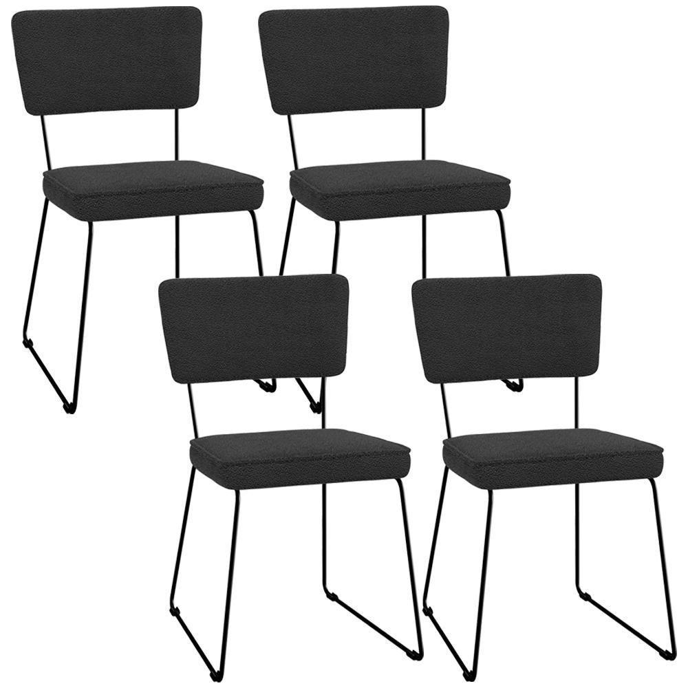 Kit 04 Cadeiras Decorativas Estofada Base De Aço Allana L02 Bouclê Preto - Lyam Decor - 1