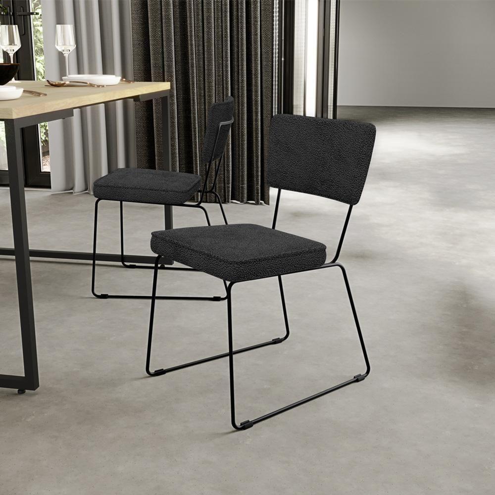Kit 04 Cadeiras Decorativas Estofada Base De Aço Allana L02 Bouclê Preto - Lyam Decor - 9