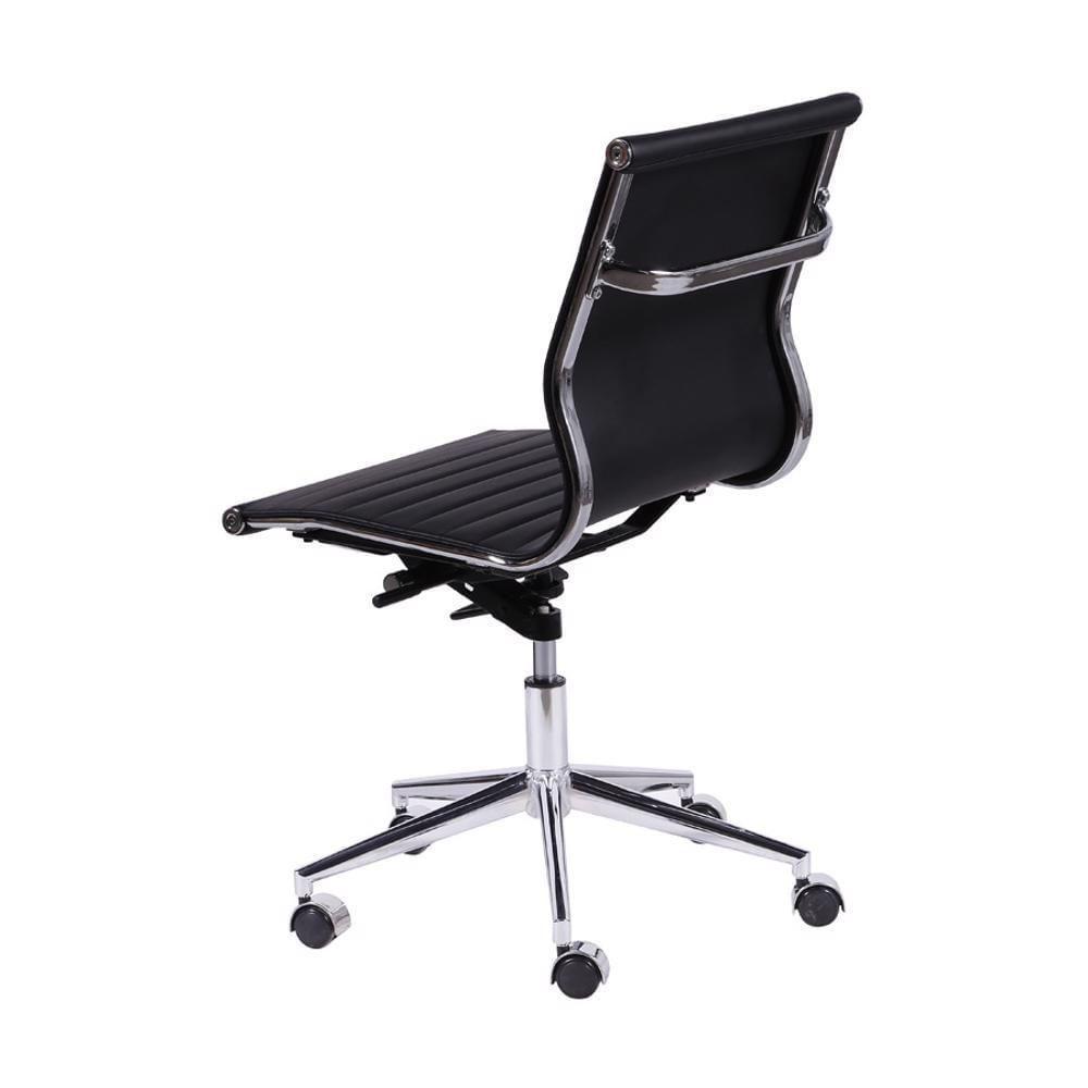 Cadeira Giratória Baixa Office Esteirinha Em Pu Preto Base Rodízio Sem Braço - 2