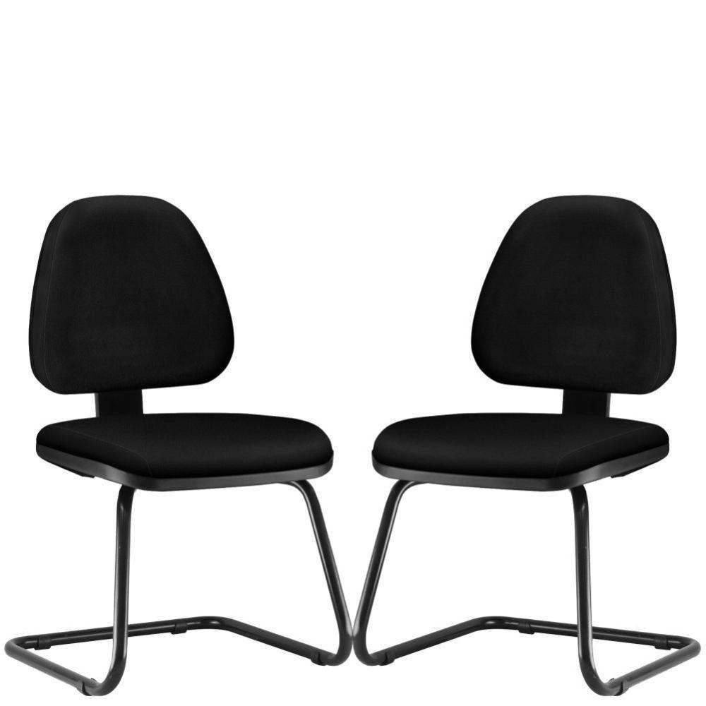 Kit 02 Cadeiras Escritório Sky L02 Couro Sintético Preto - 1