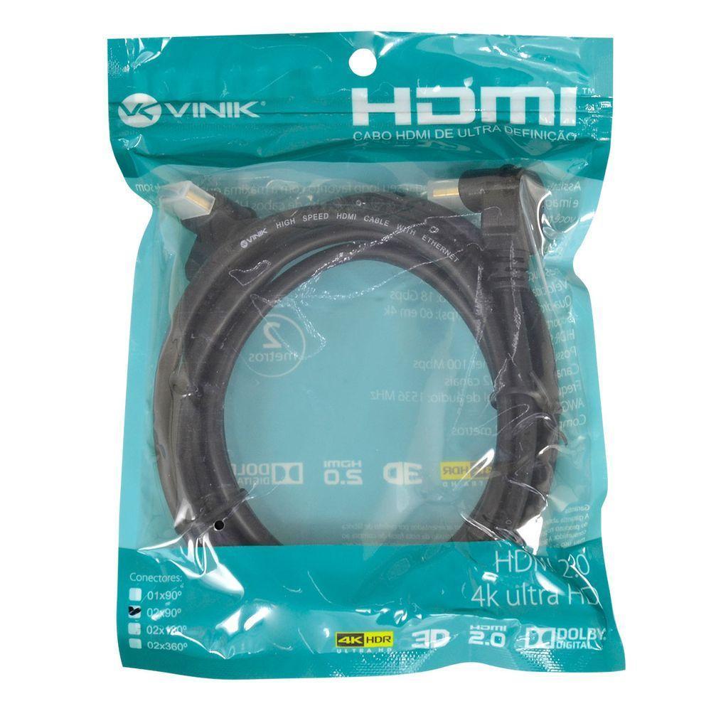 Cabo Hdmi 2.0 4K Ultra Hd 3D Conexao Ethernet Com 01 Conector 90O 2 Metros - H2090-2 - 2