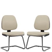 Kit 02 Cadeiras Para Escritório Job L02 Fixa Suede Bege - 1