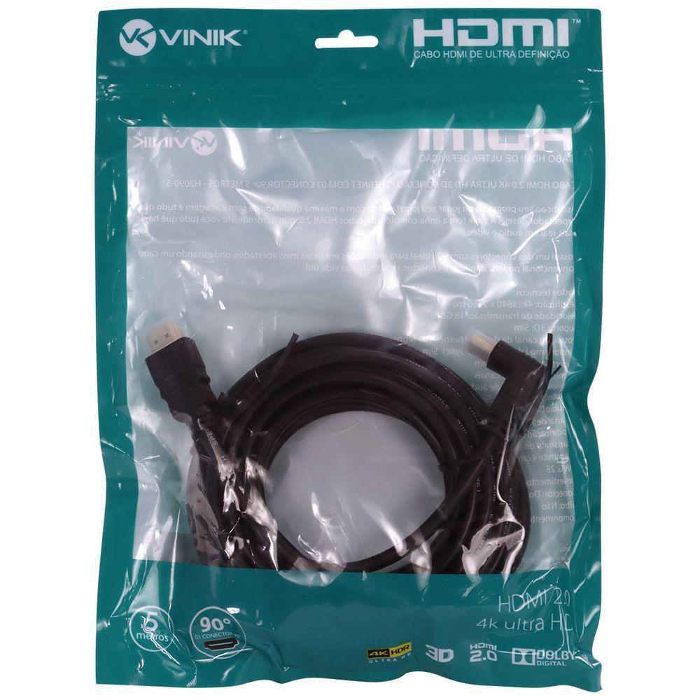 Cabo Hdmi 2.0 4K Ultra Hd 3D Conexao Ethernet Com 01 Conector 90O 5 Metros - H2090-5 - 2