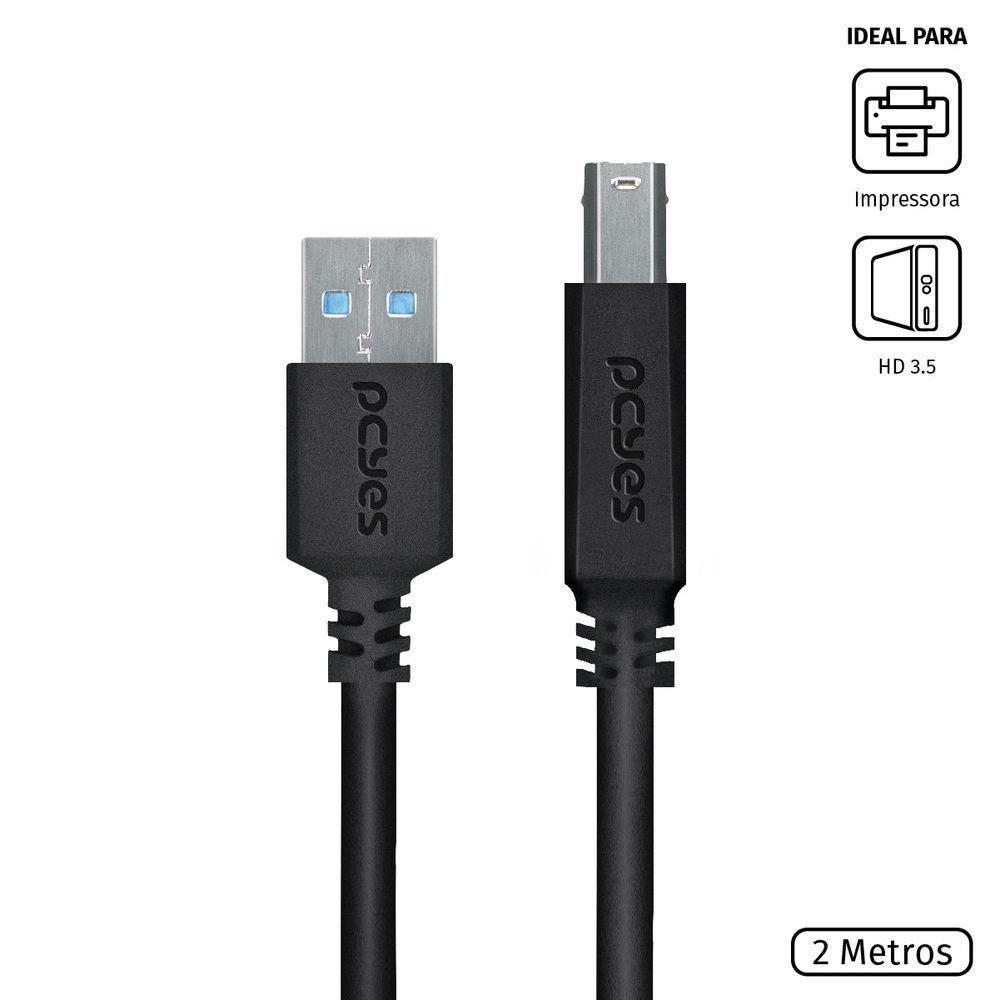 Cabo Para Impressora E Hd Externo Usb A 3.0 Macho Para Usb B 3.0 Macho 28Awg Puro Cobre 2 Metros - 1