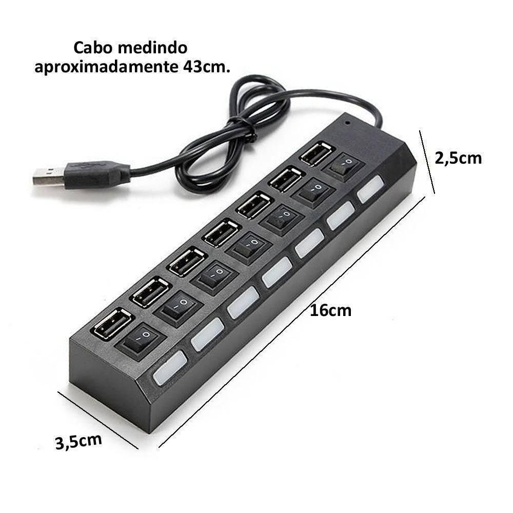 Hub Usb 7 Portas C/ Chave Seletora 2.0 High Speed Preto - 2