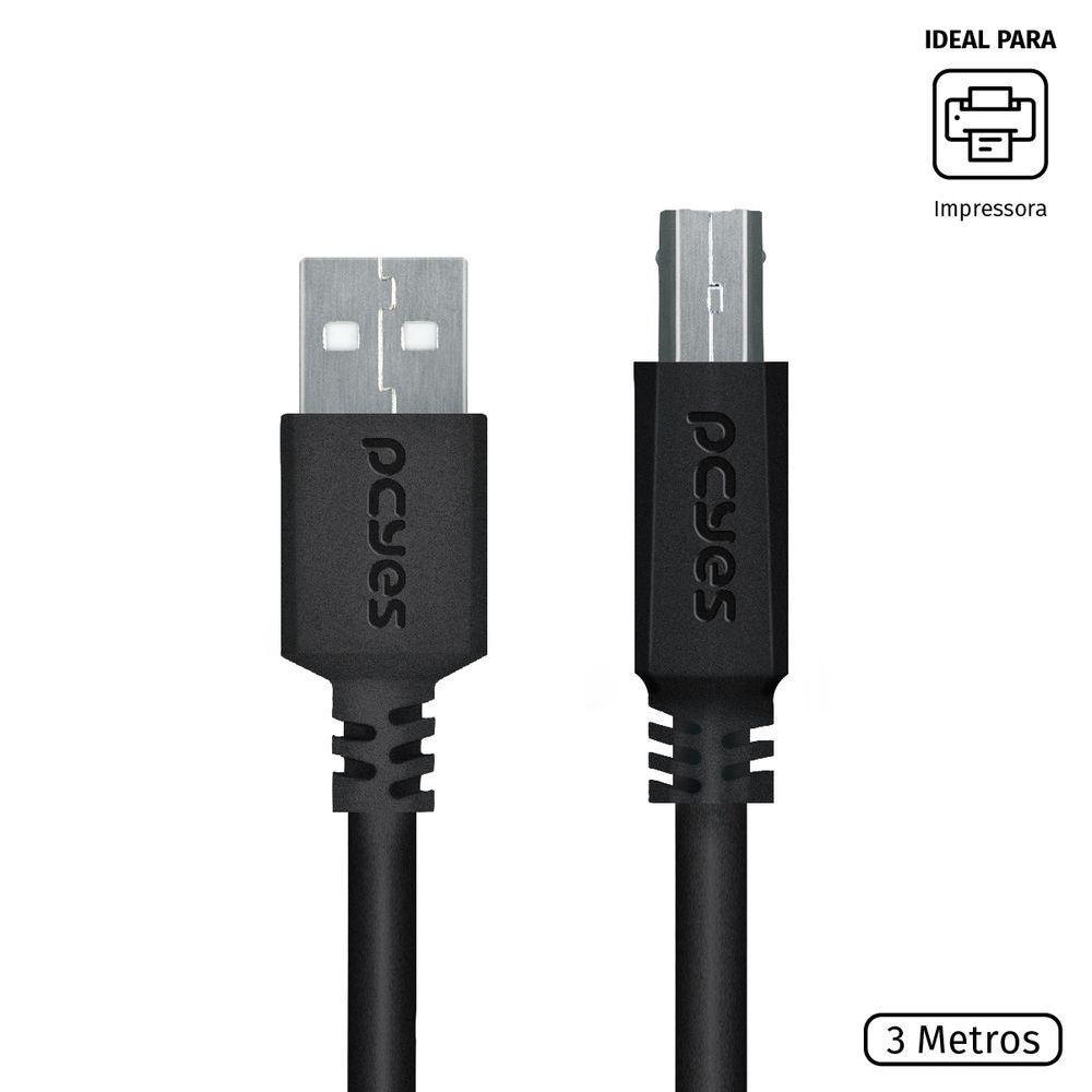 Cabo Para Impressora Usb A 2.0 Macho Para Usb B 2.0 Macho 28Awg Puro Cobre 3 Metros - Puabm2-3 - 1