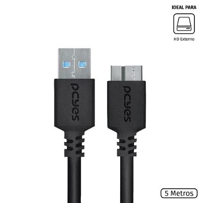 Cabo Para Hd Externo Usb A 3.0 Macho B 3.0 (10 Pinos) Macho 28Awg Puro Cobre 5 Metros - Puamcm3-5