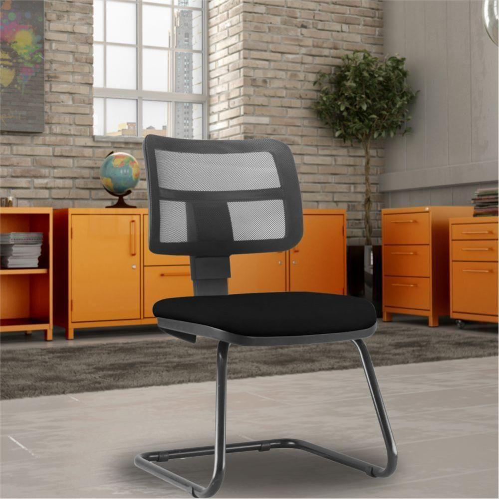 Kit 02 Cadeiras De Escritório Recepção Fixa Zip Crepe Preto - 6