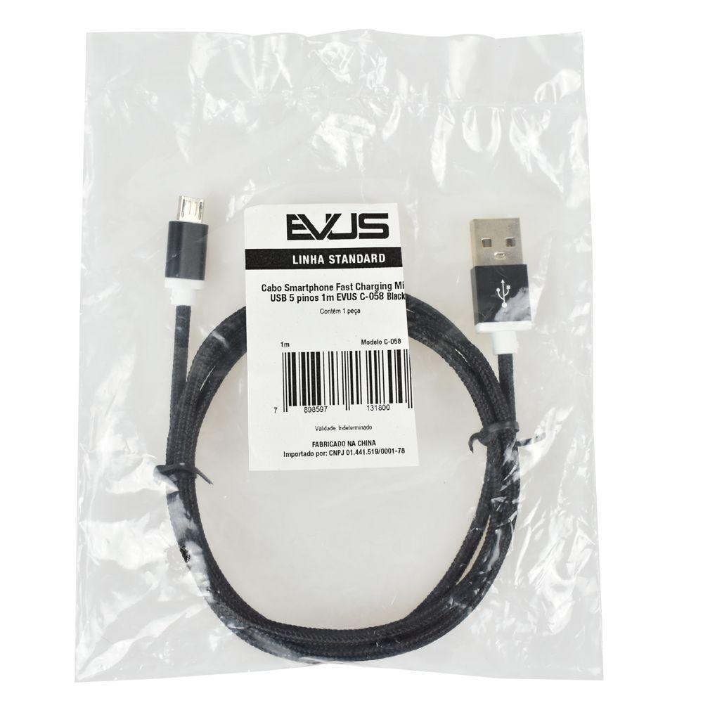 Cabo Usb Evus Fast Charge Micro Usb 5P 1.0M C-058 Preto - 2