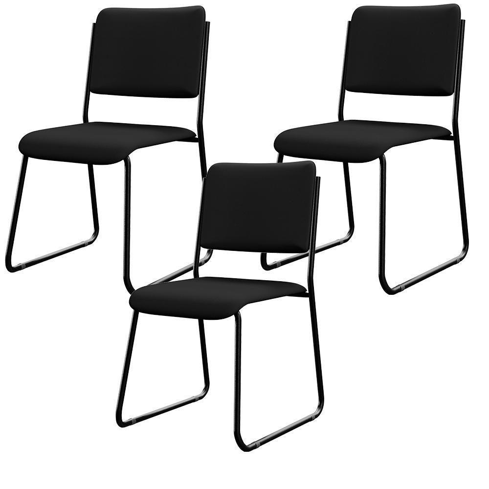 Kit 03 Cadeiras Hoteleira Auditório Empilhável Inter L02 Facto Preto - 1