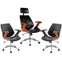 Kit 03 Cadeiras de Escritório Presidente e Diretor Giratória com Regulagem de Altura Akon Pu Preto Gran Belo - 1