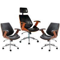 Kit 03 Cadeiras de Escritório Presidente e Diretor Giratória com Regulagem de Altura Akon Pu Preto Gran Belo - 2