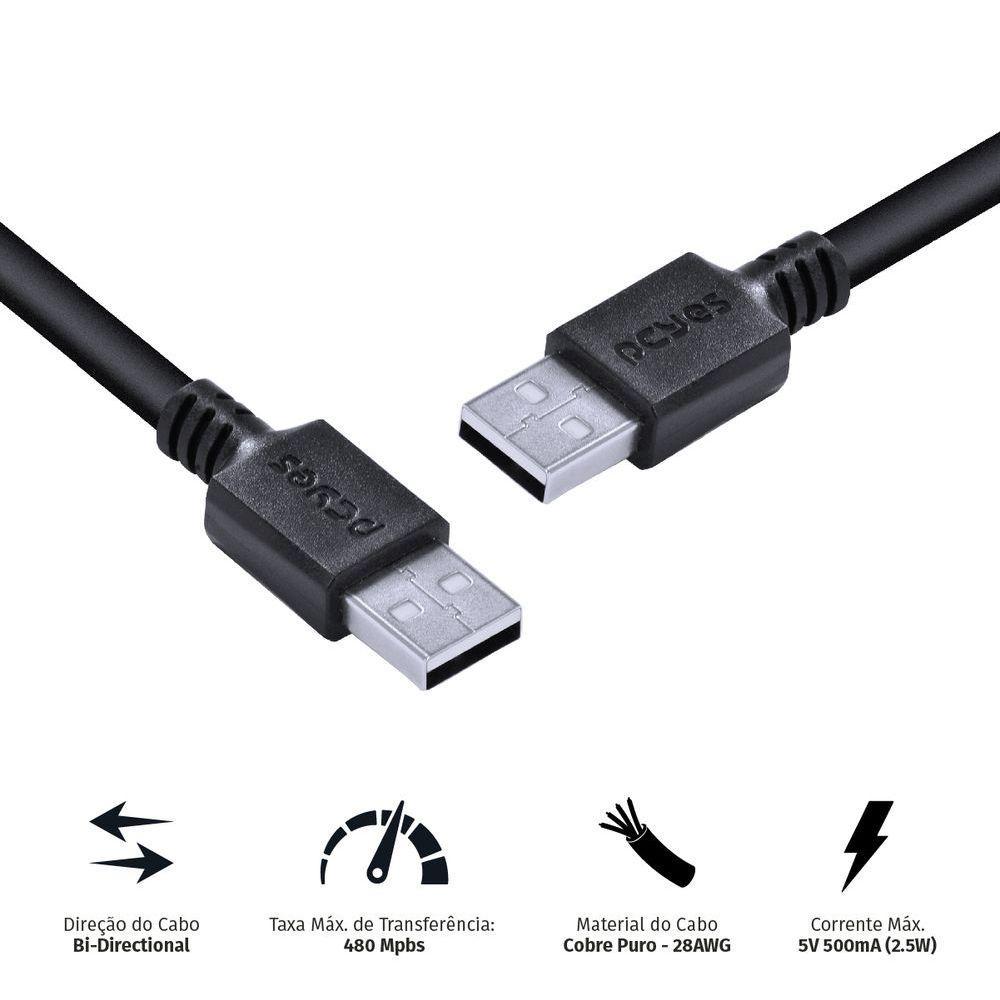 Cabo De Dados Usb A 2.0 Macho Para Usb A 2.0 Macho 28Awg Puro Cobre 2 Metros - Puam2-2 - 1