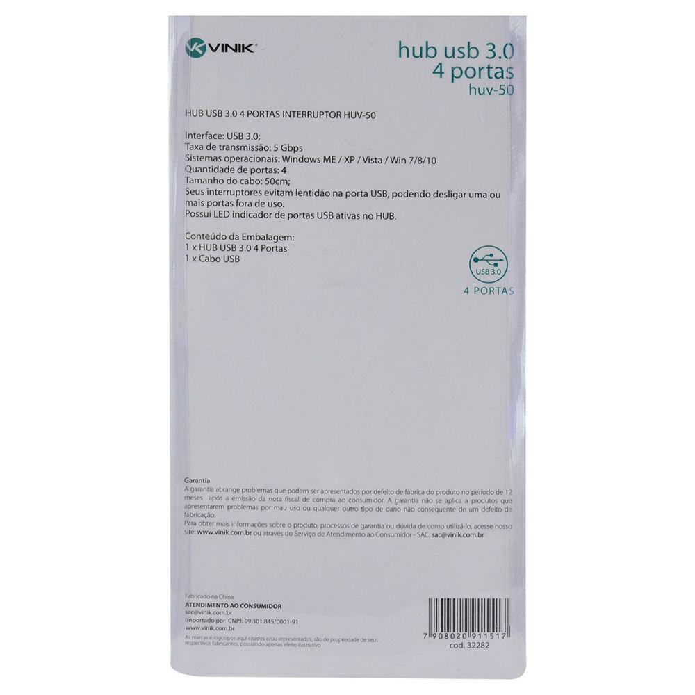 Hub Usb 3.0 4 Portas Com Interruptor Huv-50 - 3
