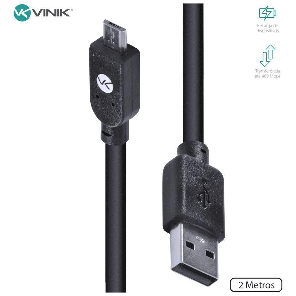 Cabo Usb X Micro Usb B 2.0 5 Pinos 2 Metros Preto - Musb-2 - 2