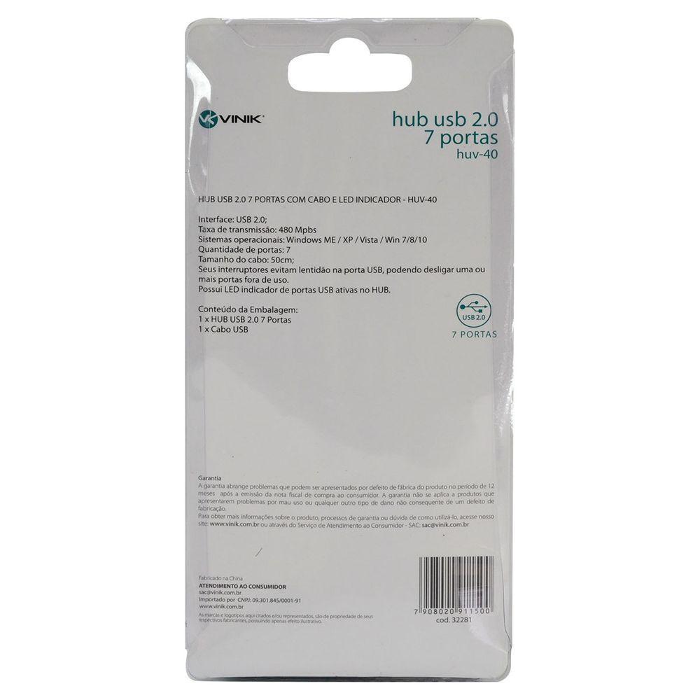 Hub Usb 2.0 7 Portas Com Cabo E Led Indicador - Huv-40 - 3