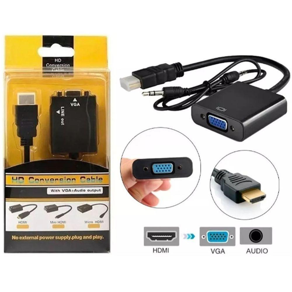 Hdmi Para Vga Com áudio P2 Conversor Adaptador De Vídeo - 3