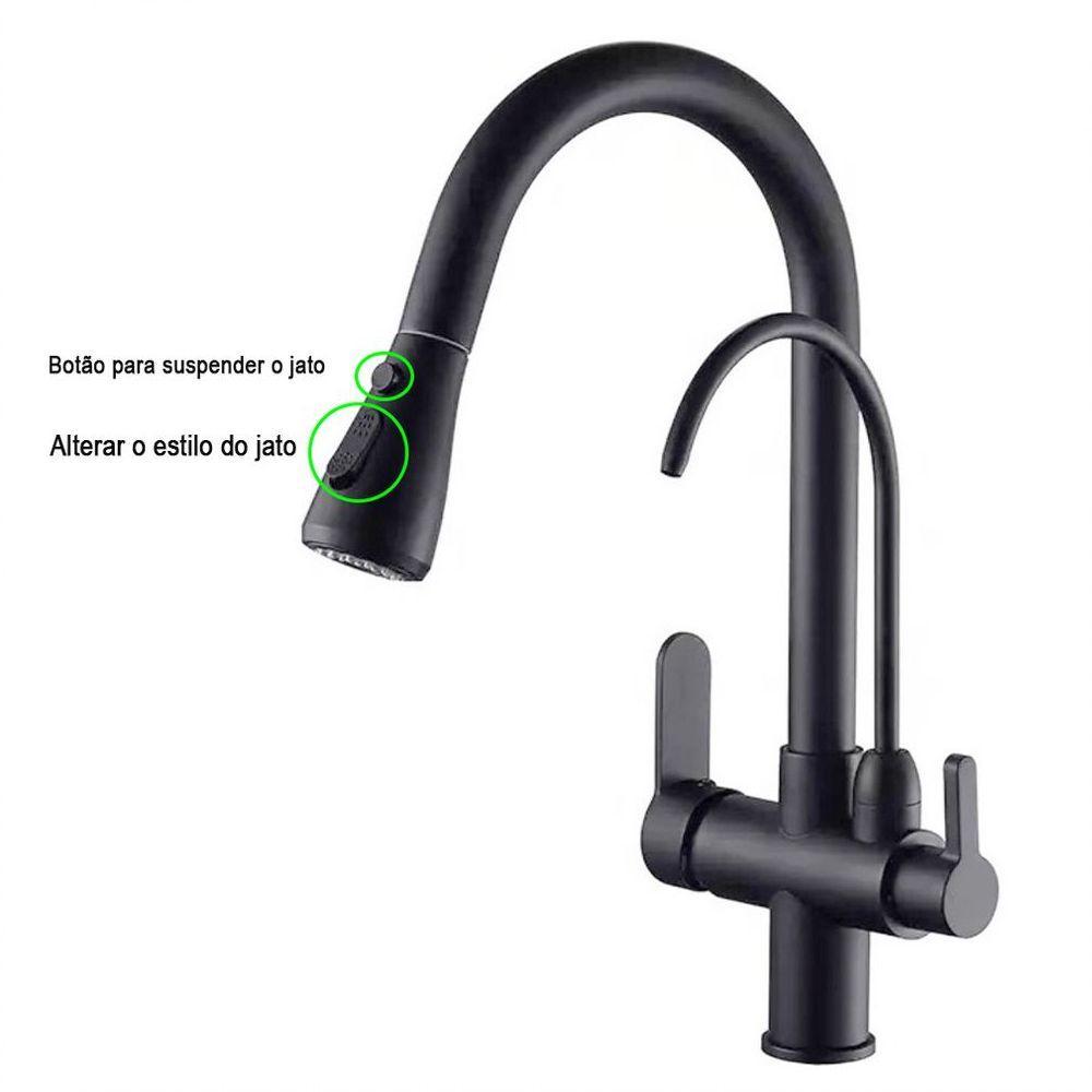 Torneira Preta Monocomando Luxo 360 Filtro Extensível Quente - 3