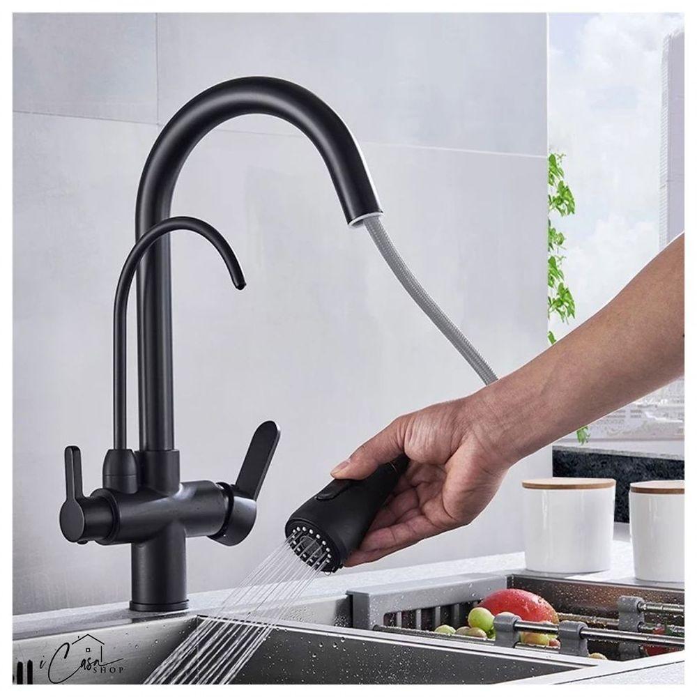 Torneira Preta Monocomando Luxo 360 Filtro Extensível Quente - 7