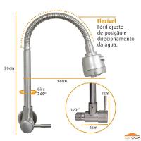 Torneira Gourmet Cozinha Parede Inox Escovado Dupla Função