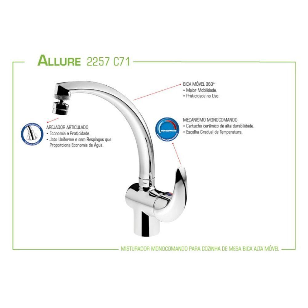 Misturador Monocomando Cozinha Mesa Allure 2257 C71 - Lorenzetti Cromado - 4