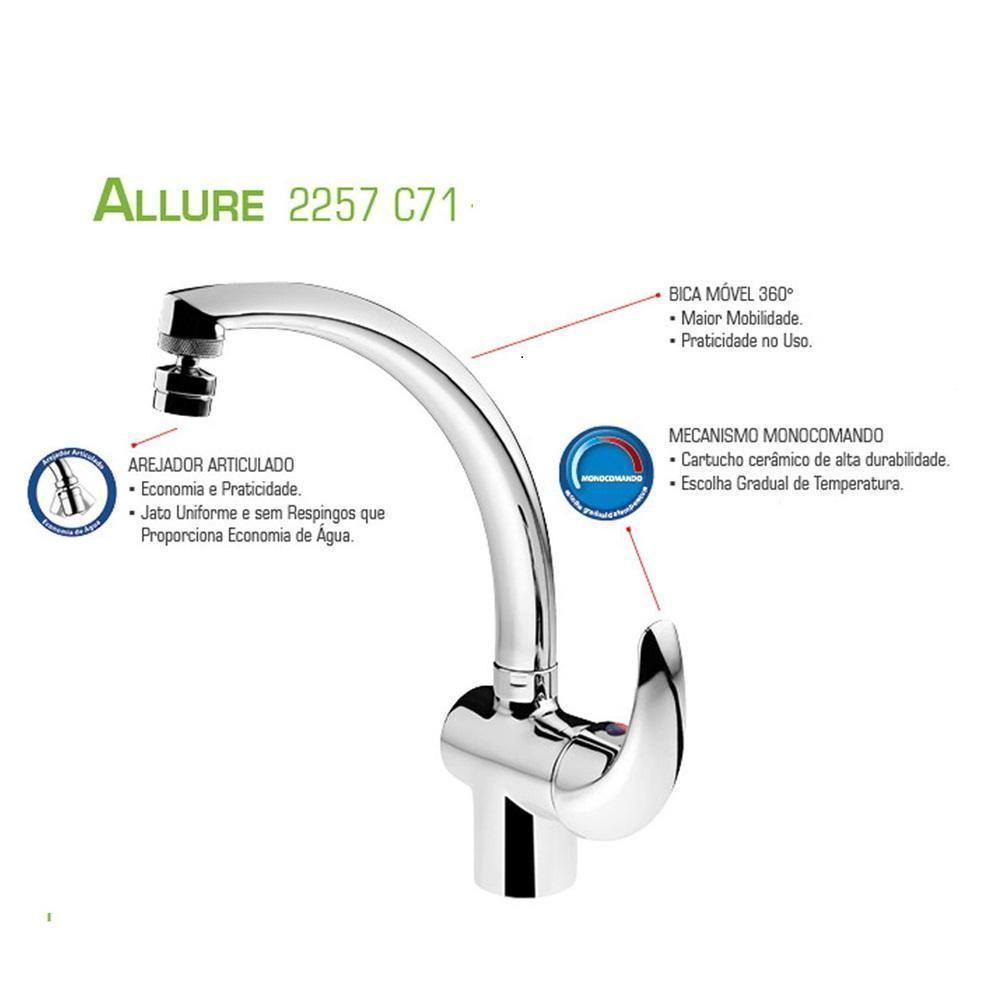 Misturador Para Cozinha Monocomando De Mesa 2257 C71 Allure - Lorenzetti - 2