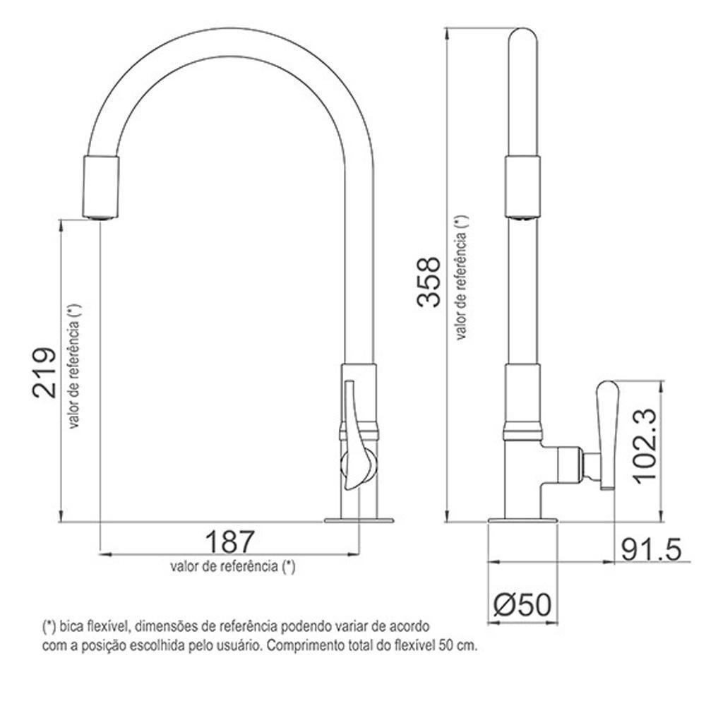 Torneira De Balcão 1177 B27 Com Bica Flexível Lorenzetti - Preto - 4