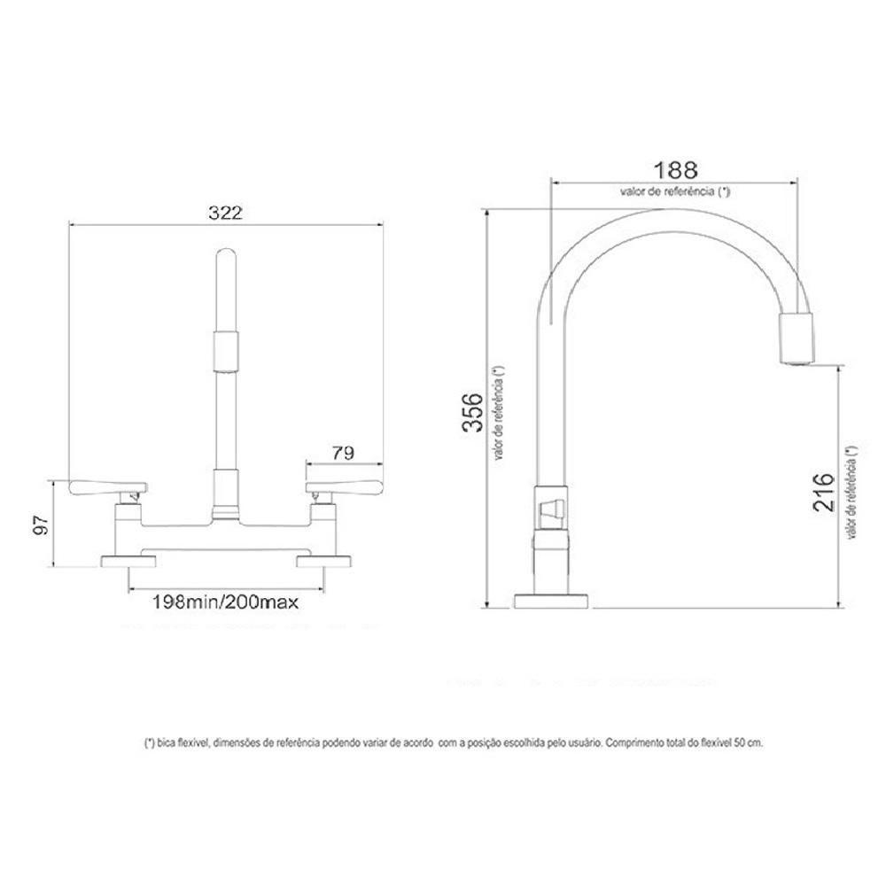 Misturador Para Cozinha De Balcão Flexível 1256 B27 Lorenzetti - Preto - 2