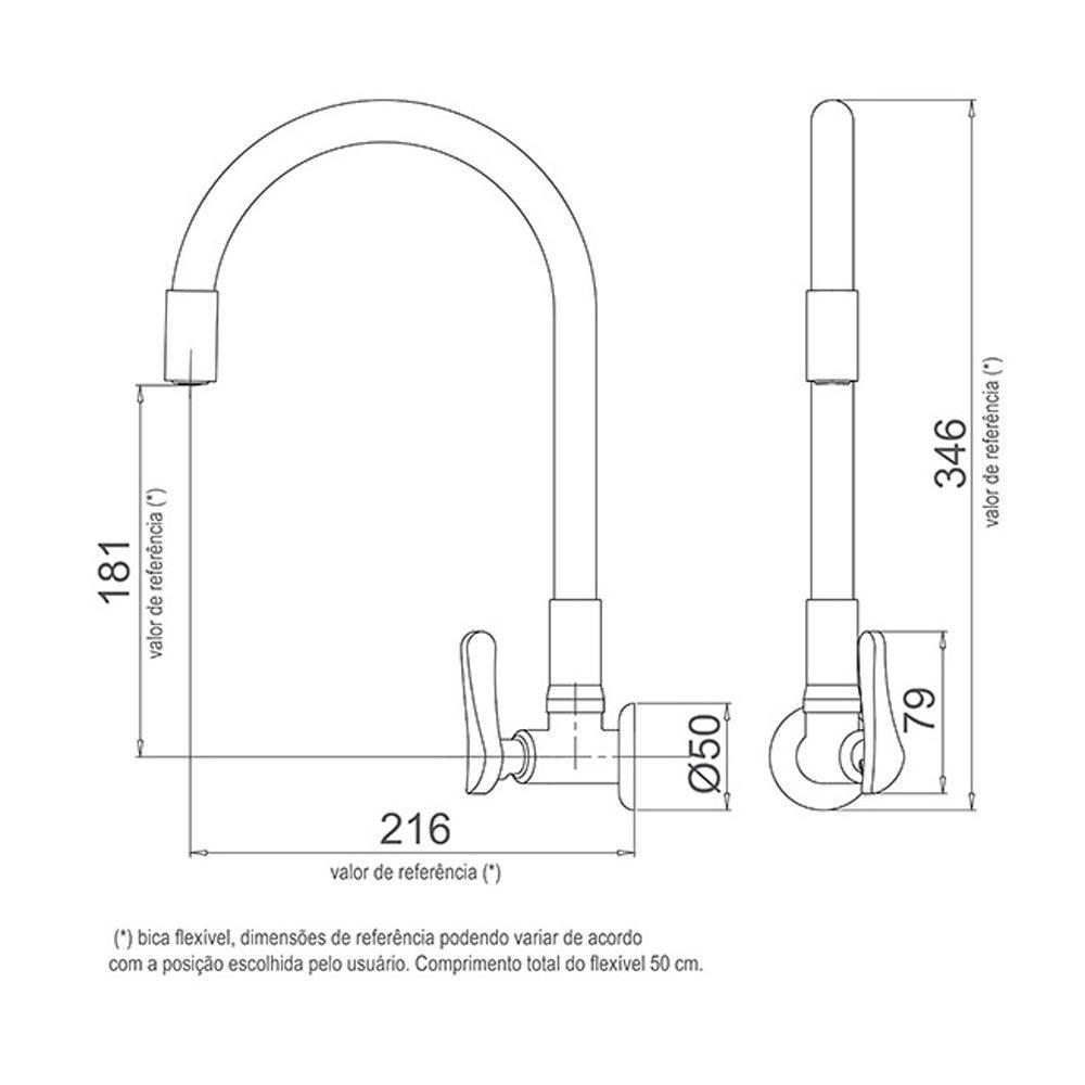 Torneira De Parede 1178 B27 Com Bica Flexível Lorenzetti - Preto - 4