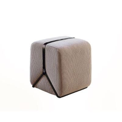 Puff Decorativo Slim Base Preto Fosco E Linho jacquard Bege