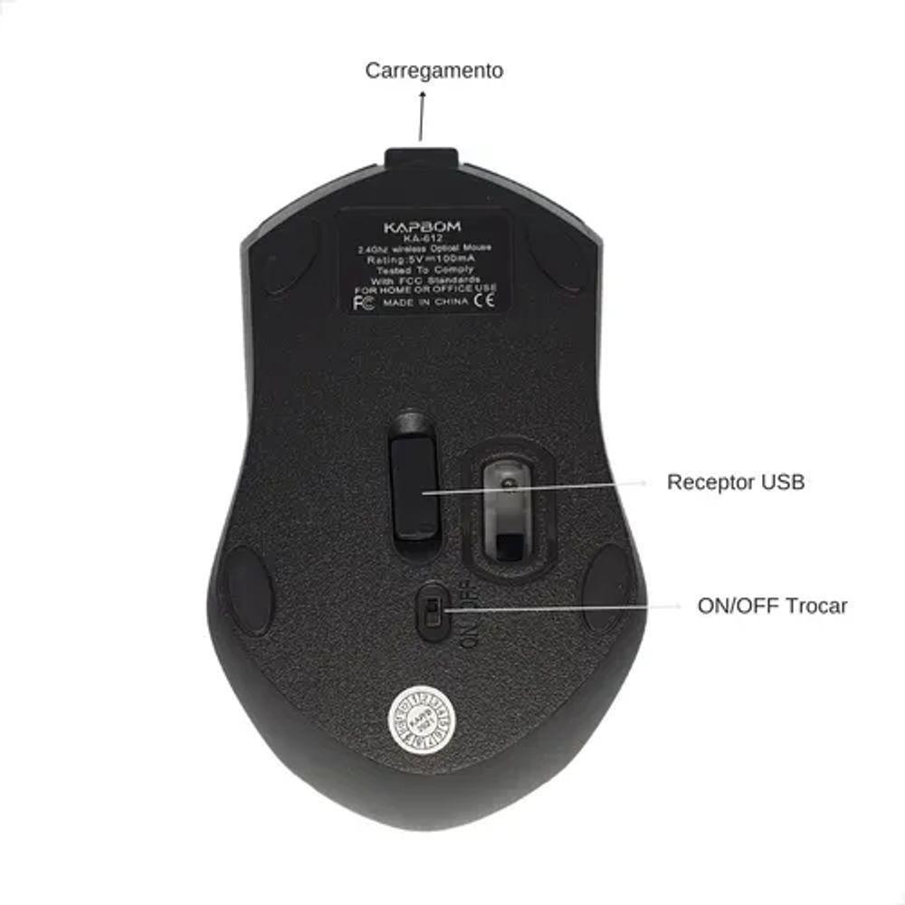 Mouse Wireless Sem Fio Receptor Usb Cabo V8 - 6