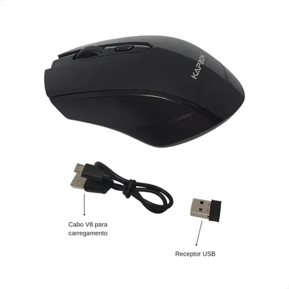 Mouse Wireless Sem Fio Receptor Usb Cabo V8 - 8