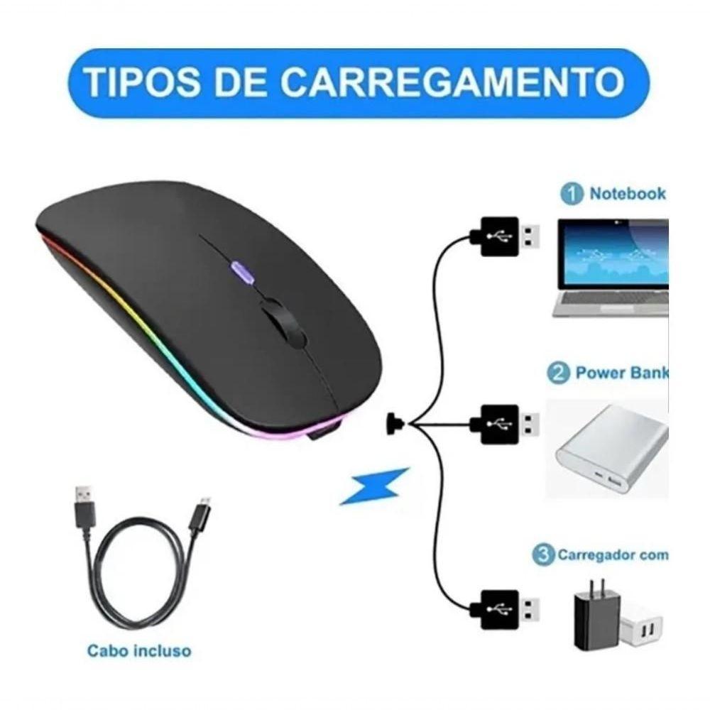 Mouse Sem Fio Bluetooth Wireless Recarregável E-1300 Pro Pre - 2