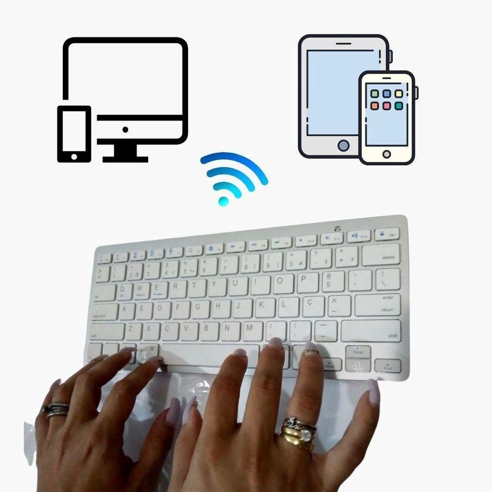 Teclado Bluetooth Para Tablet Android E Ios Branco/prata - 3