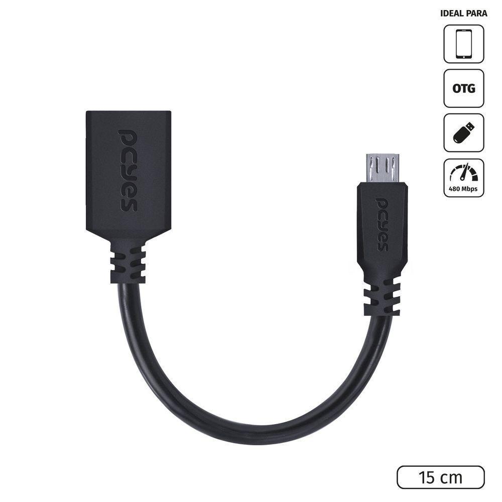 Adaptador Otg Micro Usb Para Usb 2.0 15Cm Preto Conexão Com - 1
