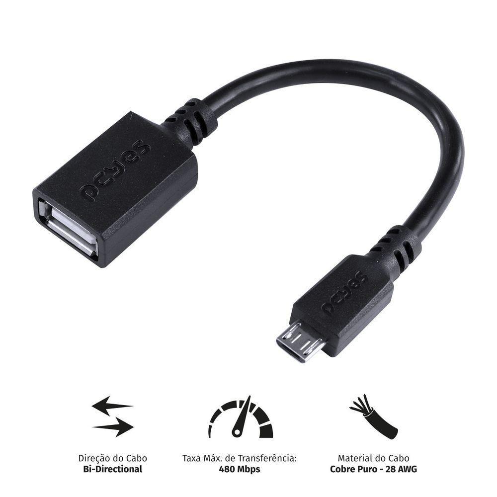 Adaptador Otg Micro Usb Para Usb 2.0 15Cm Preto Conexão Com - 4